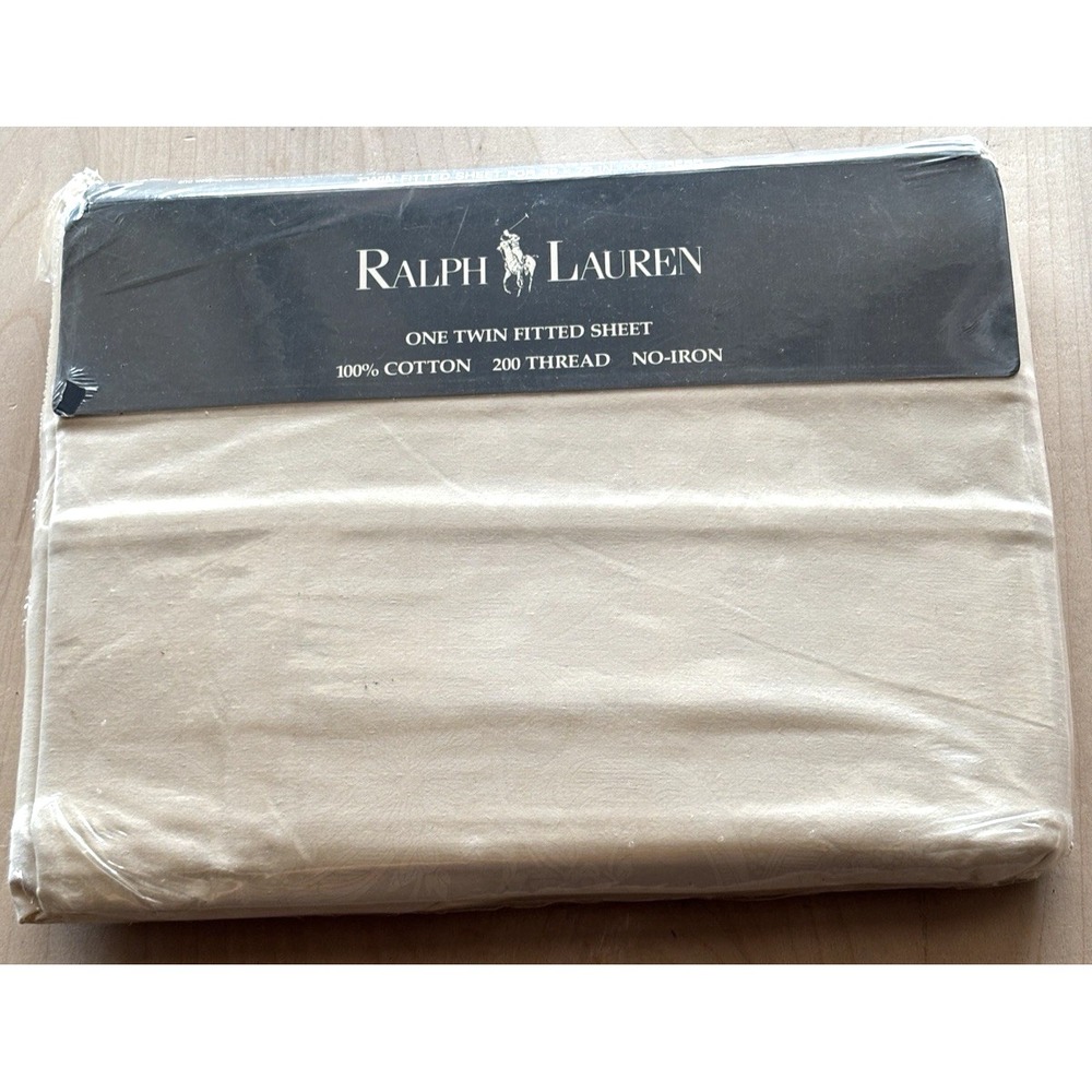 Vtg Ralph Lauren Twin Fitted NIP NOS Avery Cream Damask Cotton 1989 Safari